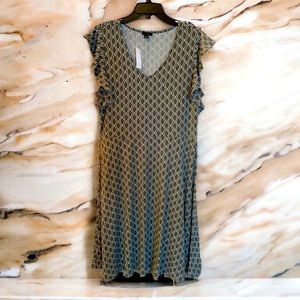 Ann Taylor Dress Short Sleeve Grey with Chain Design Size L